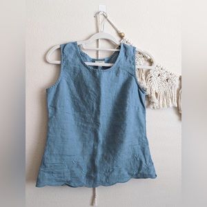 JJill linen tank embroidered scallop edge